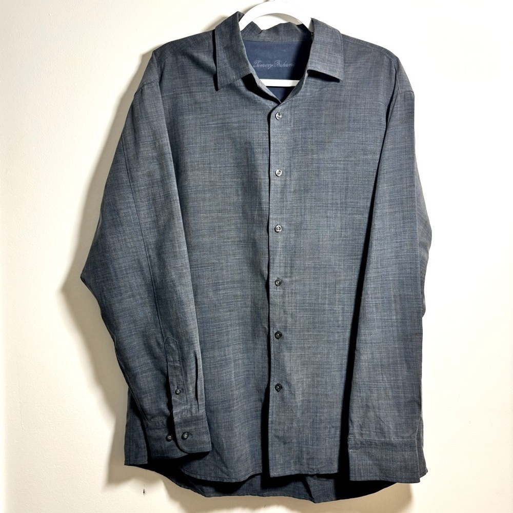 TOMMY BAHAMA | Silk & Wool Blend Men’s Long Sleeve Button Up Grey/Blue
